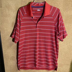 Under Armour Mens Large Red Stripe HeatGear Short Sleeve Golf Casual Sz M